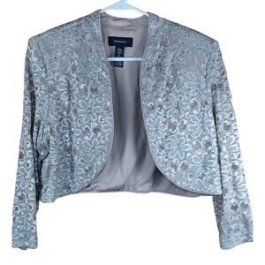 R&M Richards Women's Size 16 Sequin Lace Bolero Jacket Silver Taupe Formal